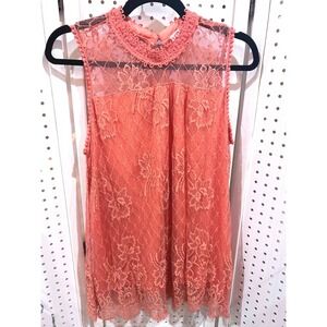 ULTRA PINK Coral Lace Mock Neck Sleeveless Top Women's Size L